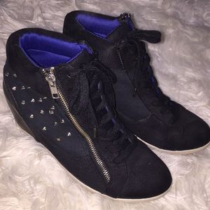 Studded Black Heeled Sneakers